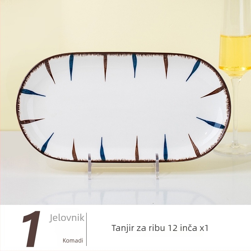 Porcelanski set posuđa za stol s prugastim uzorkom, pod glazurom, kružnog oblika, pogodna za mikrovalnu