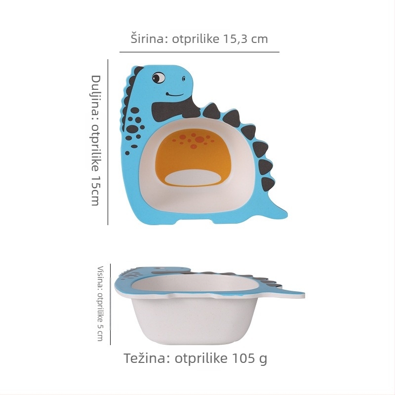 Dječja zdjela od bambusovih vlakana s motivom dinosaura, nepravilan oblik, ispis logotipa, mogućnost prilagodbe