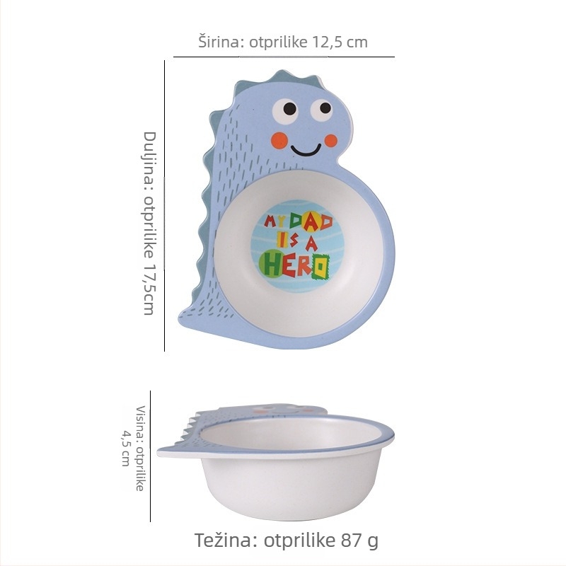 Dječja zdjela od bambusovih vlakana s motivom dinosaura, nepravilan oblik, ispis logotipa, mogućnost prilagodbe