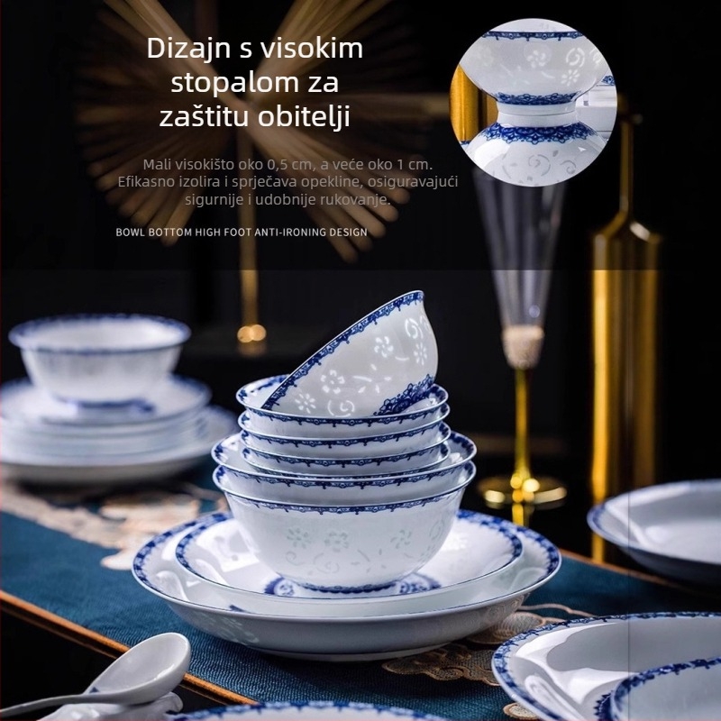 Porcelanski set posuđa s cvjetnim uzorkom, kineskog stila, okruglog oblika, podglazurni premaz, mikrovalna sigurno, prilagodljivo