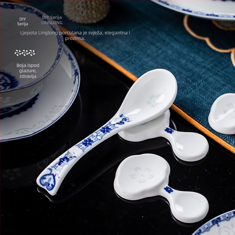Porcelanski set posuđa s cvjetnim uzorkom, kineskog stila, okruglog oblika, podglazurni premaz, mikrovalna sigurno, prilagodljivo
