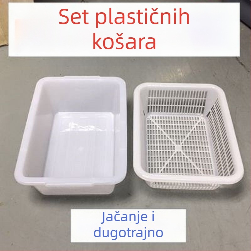 Velika dvostruka pravokutna plastična košara za ispiranje i namakanje – pogodna za kuhinju i hotel