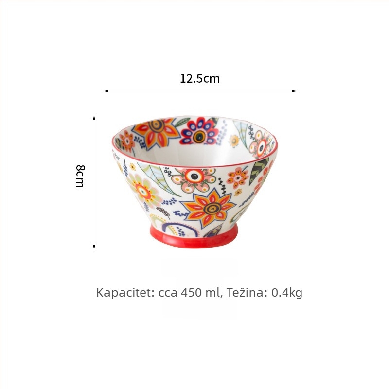 Set posuđa – porcelan, ručno crtani uzorak, nepravilni oblik, svijetao luksuzni retro stil; duboka zdjela za rižu, tanjur za ribu, zdjela za juhu; pogodna za mikrovalnu