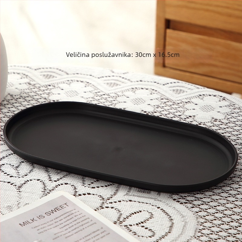 Ovalni plastični PP pladanj s imitacijom drveta – servisni pladanj za čaj, bombone i grickalice, hotelska upotreba