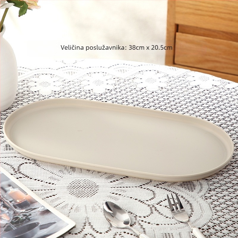 Ovalni plastični PP pladanj s imitacijom drveta – servisni pladanj za čaj, bombone i grickalice, hotelska upotreba