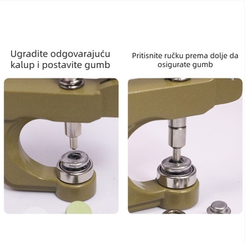 Set alata za ugradnju metalne kopče s ručnim presnim kliještima – za odjeću i dodatke; Materijal: metal; Struktura: ručne kliješte za presovanje metalne kopče; Opseg primjene: kaputi, traperice, kape, hlače, kožne jakne, torbe; Marka: Xinghe