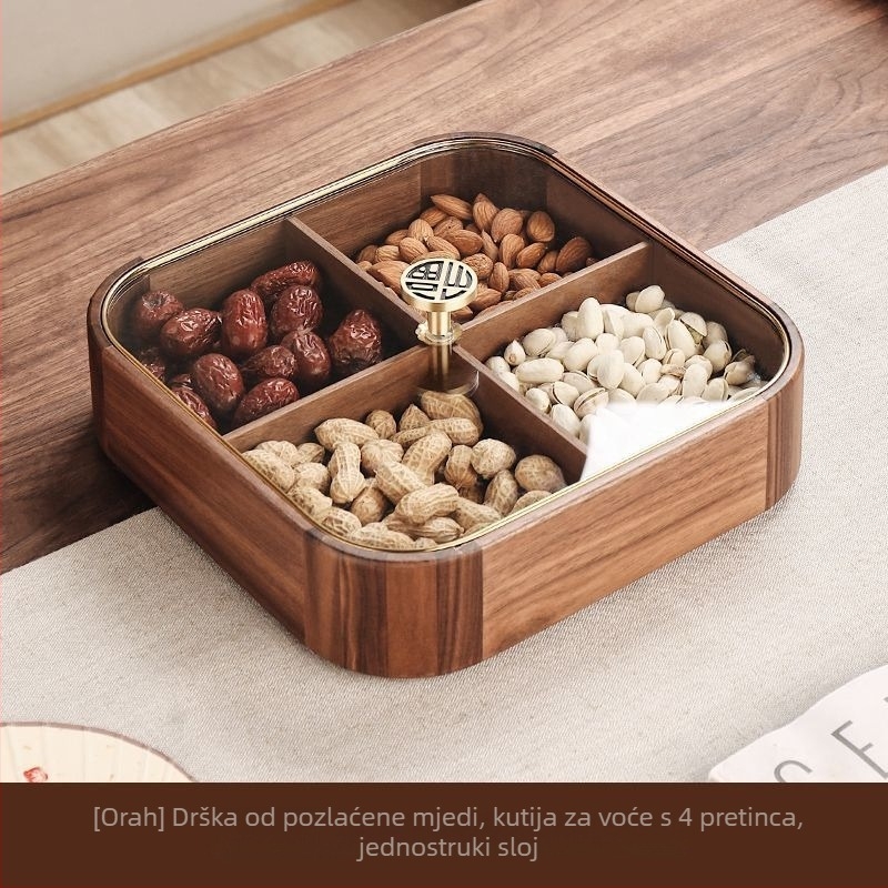 Tanjur za suho voće i pladanj za voće s poklopcem, kutija za orašaste plodove i grickalice, imitacija drva, kineski stil, diskretan luksuz