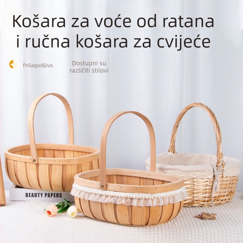 Prenosna košara za voće od ratana – moderni minimalistički stil, kućno skladištenje