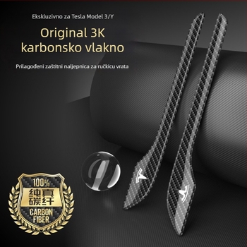 Zaštitna naljepnica za ručicu vrata za Tesla Model 3/Y, karbonska vlakna, prilagodljiv metalni logotip, zaštita od ogrebotina