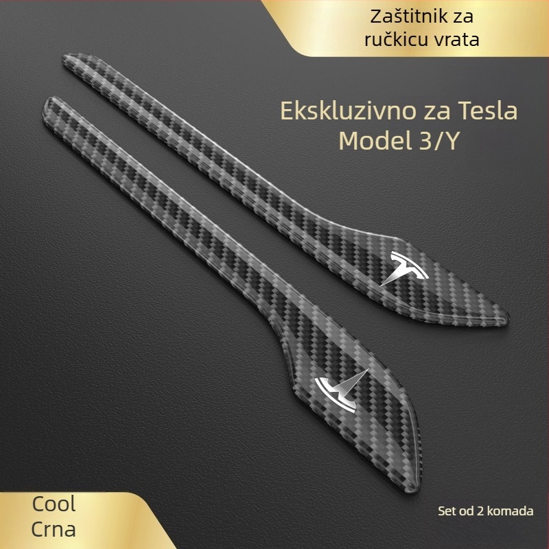 Zaštitna naljepnica za ručicu vrata za Tesla Model 3/Y, karbonska vlakna, prilagodljiv metalni logotip, zaštita od ogrebotina