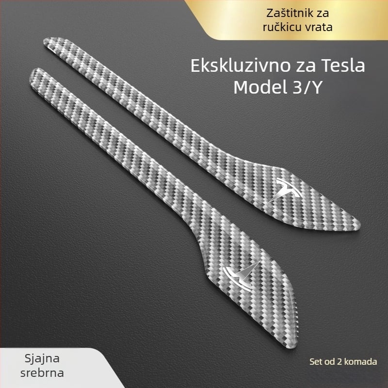 Zaštitna naljepnica za ručicu vrata za Tesla Model 3/Y, karbonska vlakna, prilagodljiv metalni logotip, zaštita od ogrebotina