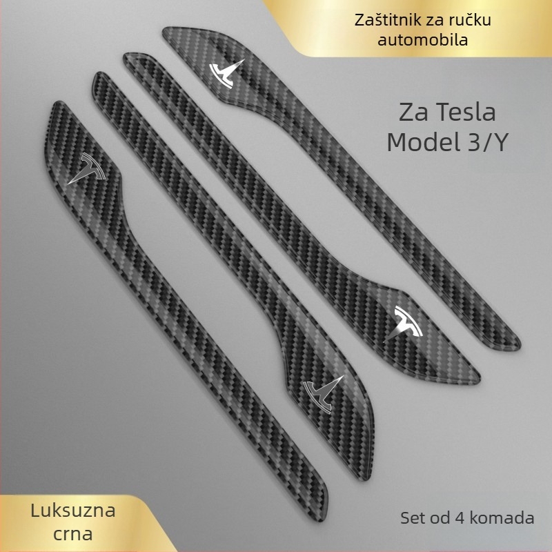 Zaštitna naljepnica za ručicu vrata za Tesla Model 3/Y, karbonska vlakna, prilagodljiv metalni logotip, zaštita od ogrebotina