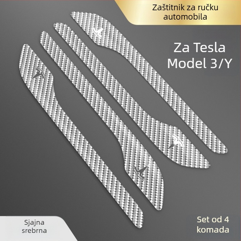 Zaštitna naljepnica za ručicu vrata za Tesla Model 3/Y, karbonska vlakna, prilagodljiv metalni logotip, zaštita od ogrebotina