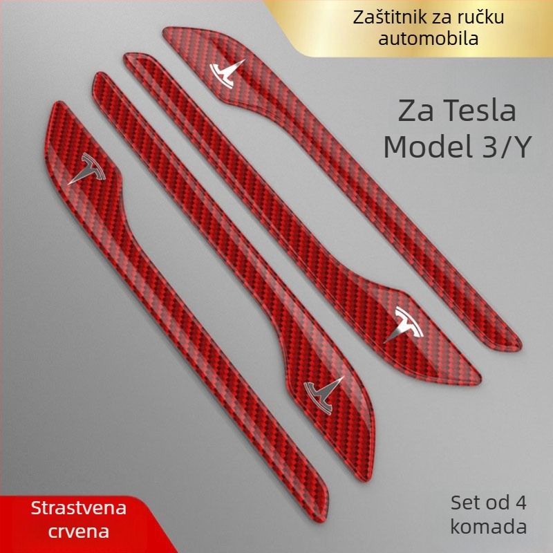 Zaštitna naljepnica za ručicu vrata za Tesla Model 3/Y, karbonska vlakna, prilagodljiv metalni logotip, zaštita od ogrebotina