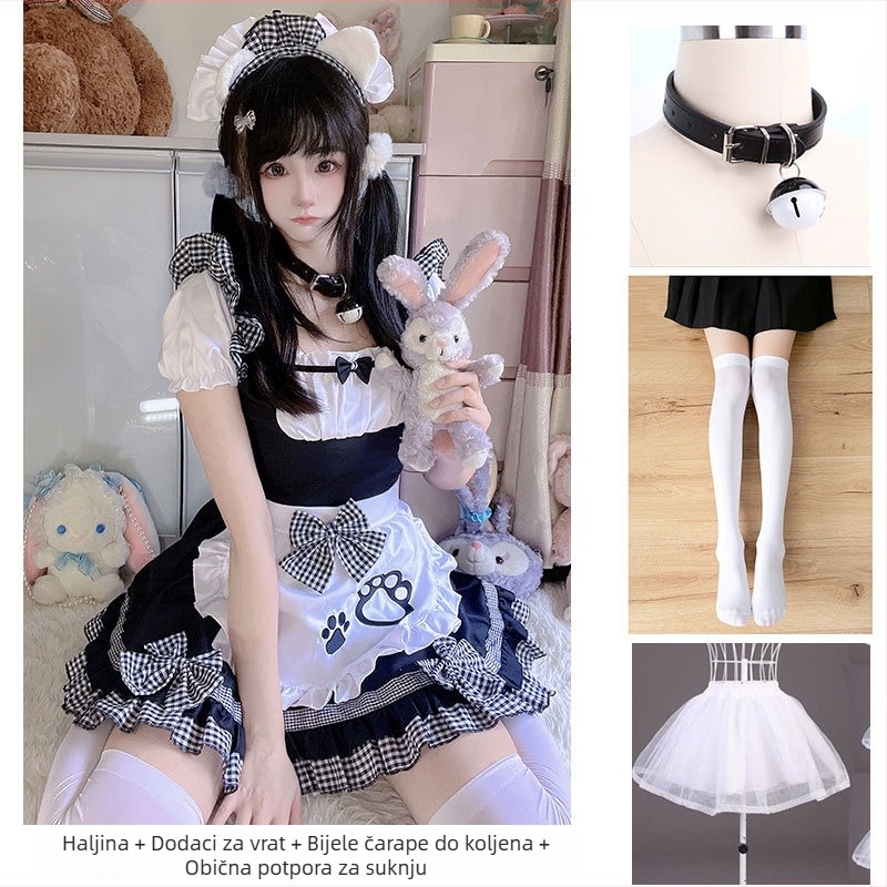 Cosplay haljina za služkinju – slatka mačja vibra za anime igre (Tkanina: pamuk-mješavina; Glavni materijal: poliester; Sezona: proljeće 2025; Značka: Yi Xiaoyi)