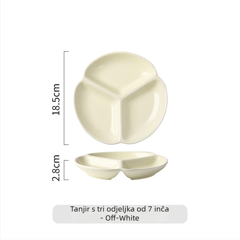 Nordijski porcelin dijeljeni tanjur za jednu osobu, tri pretinca, kvadratnog oblika, mikrovalno siguran