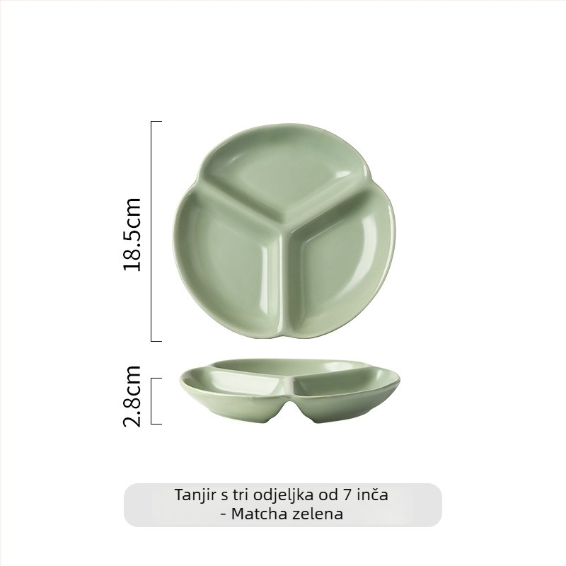 Nordijski porcelin dijeljeni tanjur za jednu osobu, tri pretinca, kvadratnog oblika, mikrovalno siguran