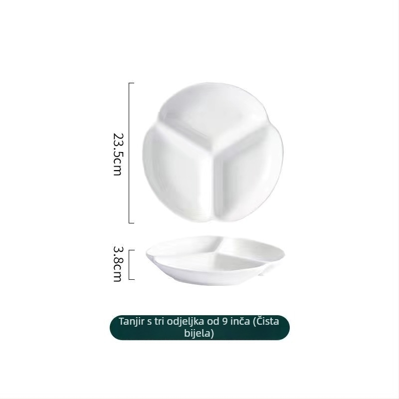 Nordijski porcelin dijeljeni tanjur za jednu osobu, tri pretinca, kvadratnog oblika, mikrovalno siguran