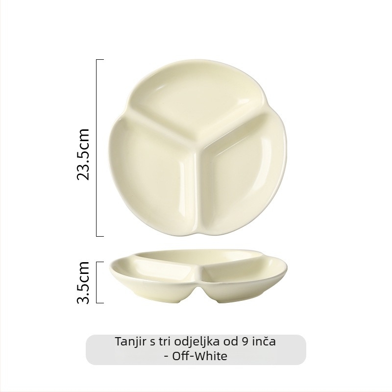 Nordijski porcelin dijeljeni tanjur za jednu osobu, tri pretinca, kvadratnog oblika, mikrovalno siguran