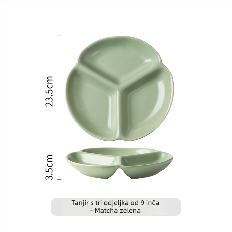 Nordijski porcelin dijeljeni tanjur za jednu osobu, tri pretinca, kvadratnog oblika, mikrovalno siguran