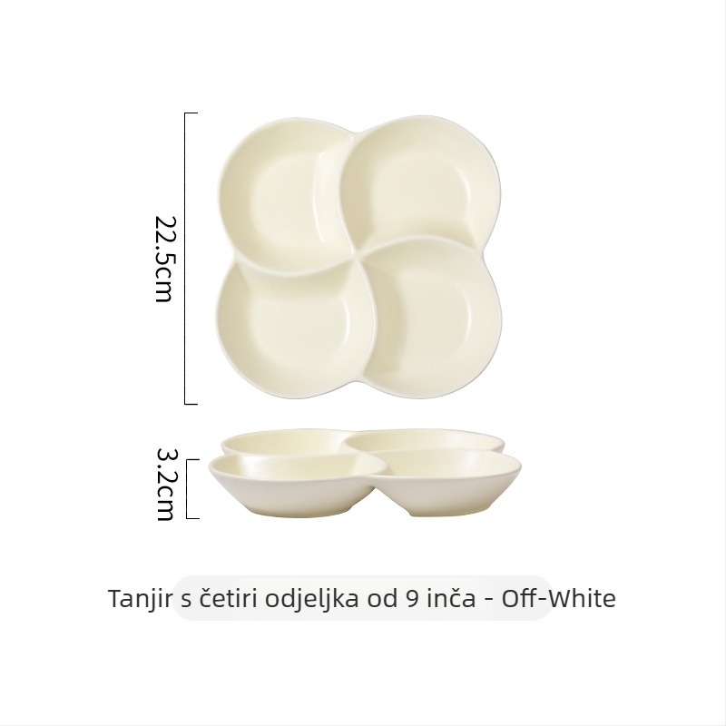 Nordijski porcelin dijeljeni tanjur za jednu osobu, tri pretinca, kvadratnog oblika, mikrovalno siguran