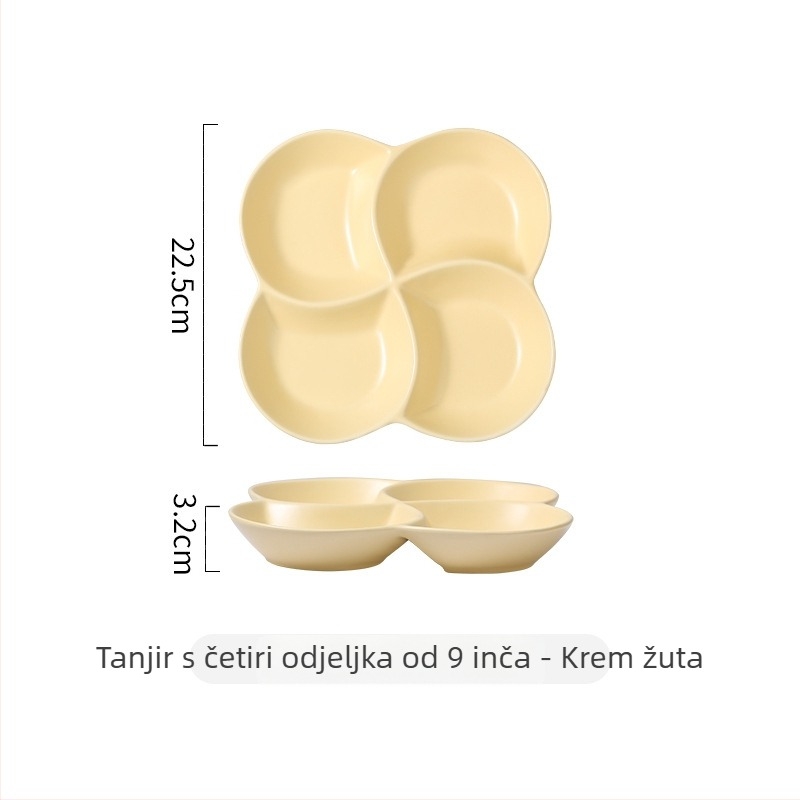 Nordijski porcelin dijeljeni tanjur za jednu osobu, tri pretinca, kvadratnog oblika, mikrovalno siguran