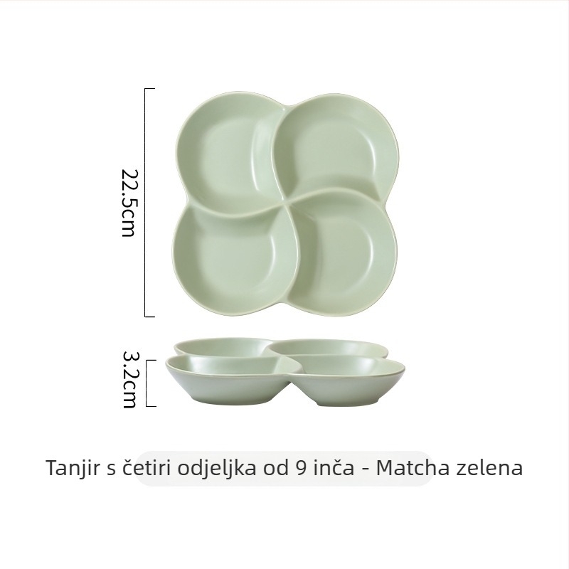 Nordijski porcelin dijeljeni tanjur za jednu osobu, tri pretinca, kvadratnog oblika, mikrovalno siguran