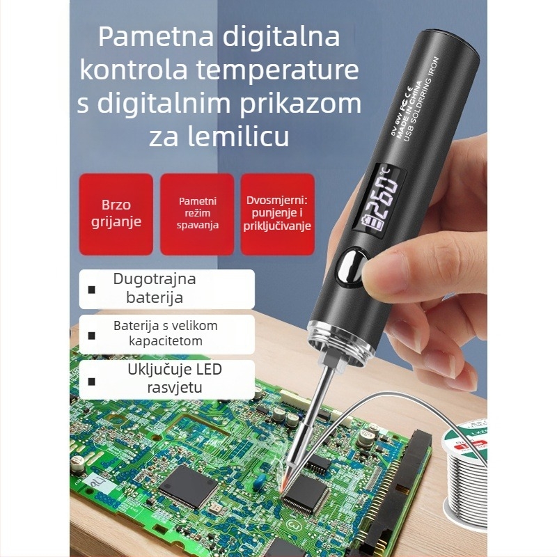 Keramički lemilnik s keramičkim grijaćim elementom; uključuje visoko temperaturnu spužvu za čišćenje vrha; napon nije naveden