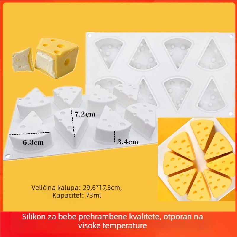 Silikonska kalupa za pečenje s dizajnom mačke i Jerryja miša, tematski sir, prehrambena kvaliteta, nepravilan oblik, dimenzije 29.5 × 17.2 × 3.2 cm.