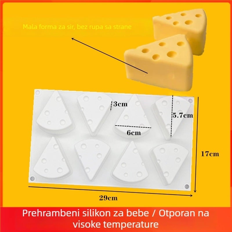 Silikonska kalupa za pečenje s dizajnom mačke i Jerryja miša, tematski sir, prehrambena kvaliteta, nepravilan oblik, dimenzije 29.5 × 17.2 × 3.2 cm.