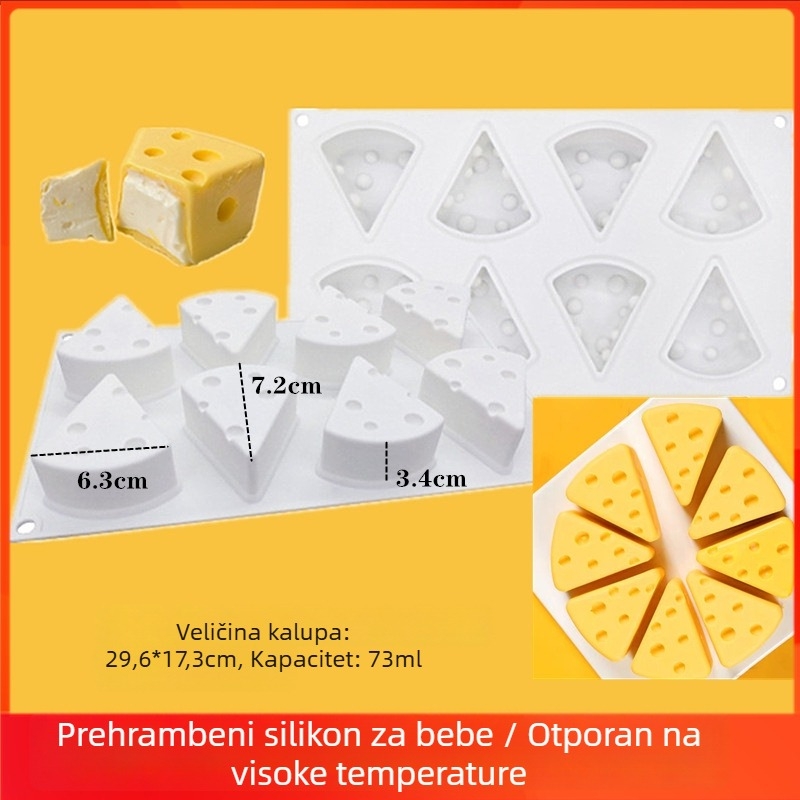 Silikonska kalupa za pečenje s dizajnom mačke i Jerryja miša, tematski sir, prehrambena kvaliteta, nepravilan oblik, dimenzije 29.5 × 17.2 × 3.2 cm.