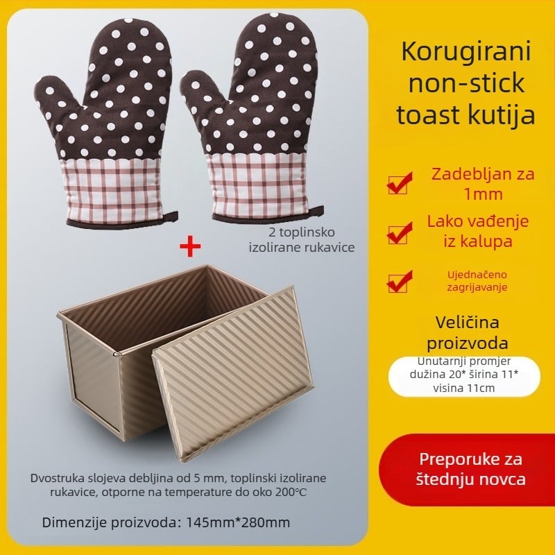 Pravokutna nepremaziva kalupa za kruh s poklopcem