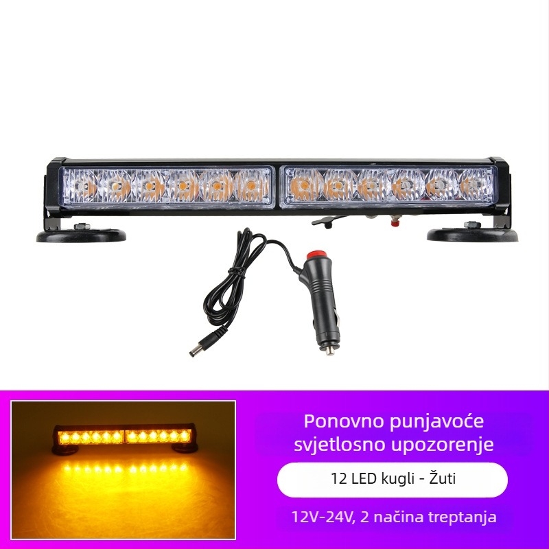 Punjava LED bar svjetiljka za strop s magnetskim držačem za vozila, 12-24V upozoravajuće svjetlo