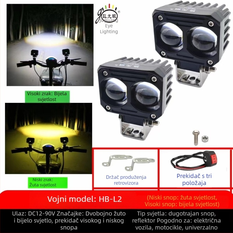 Vanjski LED far za električni motocikl – vanjska ugradnja, 25W, 12-80V, LED izvor, model JGY-HBL2, vodootporan