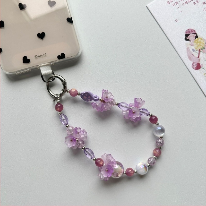 Viseći privjesak za mobitel s cvjetnom lancem - ručno izrađeno, miješani materijali, Ya Jewelry