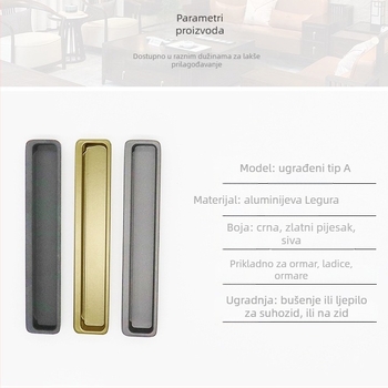 Skrivena ručka za klizna vrata - produžena skrivena ručka, aluminijska legura, elektrogalvanizacija, moderan minimalistički stil