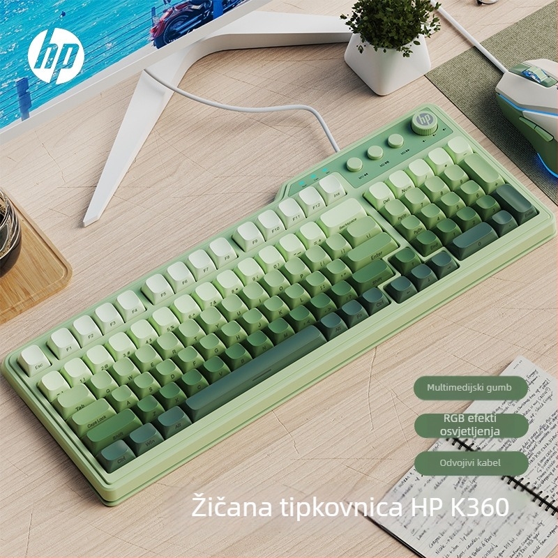 HP K360 žična membranska tipkovnica – 99 tipki, RGB pozadinsko osvjetljenje, kabel 1,5 m