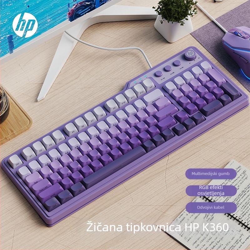 HP K360 žična membranska tipkovnica – 99 tipki, RGB pozadinsko osvjetljenje, kabel 1,5 m
