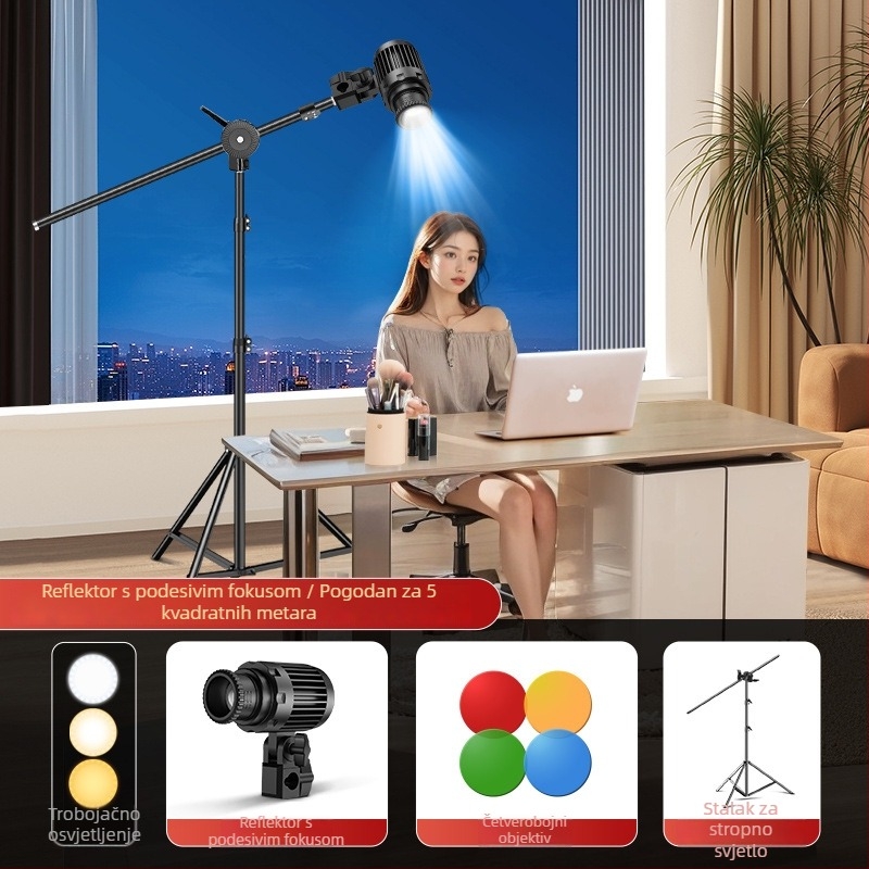 LED rasvjeta za dopunu za live streaming, 40W, 220V, tri temperature boje, uspravni nosač