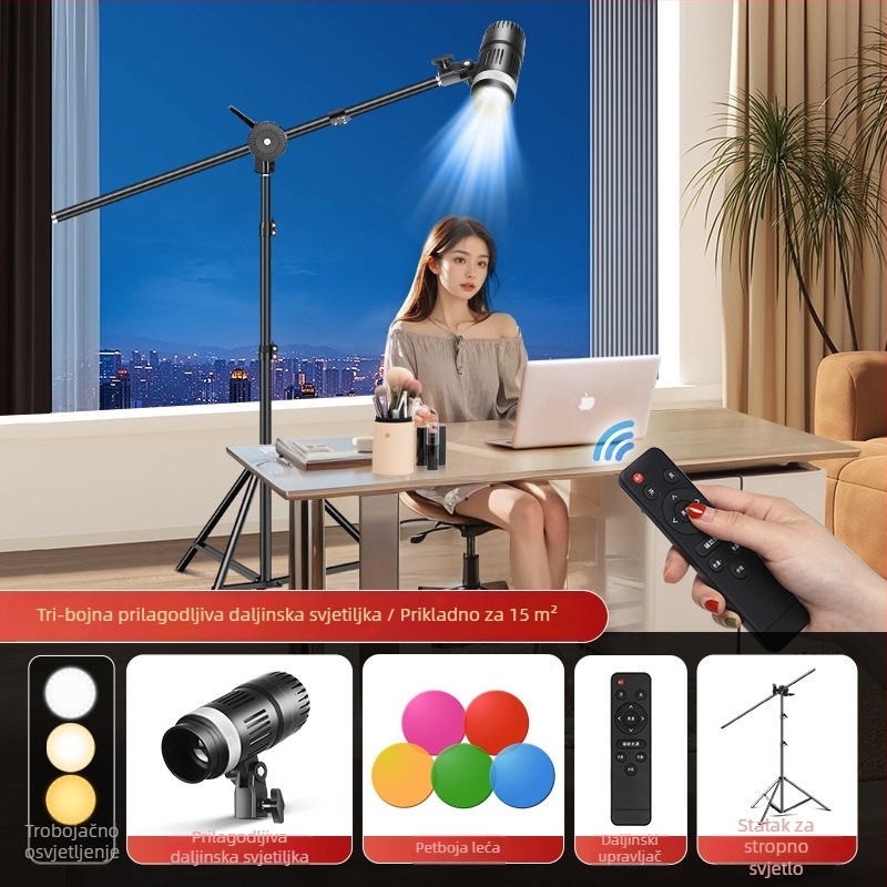LED rasvjeta za dopunu za live streaming, 40W, 220V, tri temperature boje, uspravni nosač