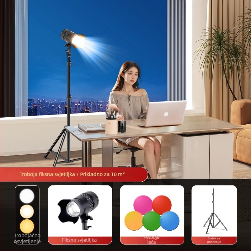 LED rasvjeta za dopunu za live streaming, 40W, 220V, tri temperature boje, uspravni nosač