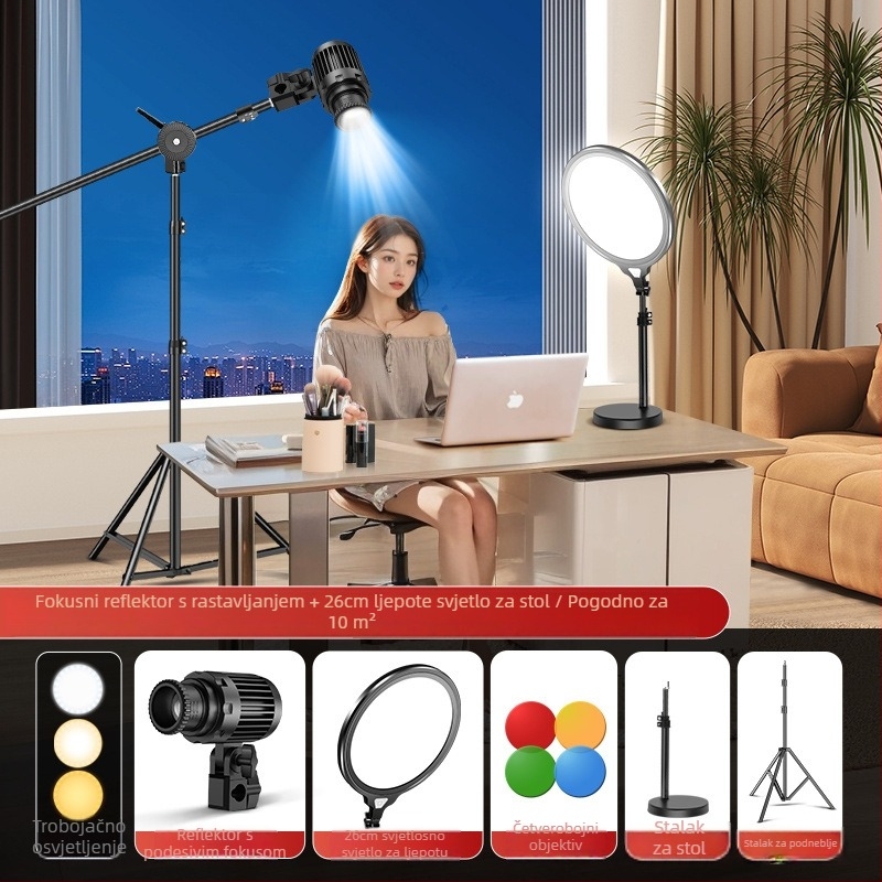 LED rasvjeta za dopunu za live streaming, 40W, 220V, tri temperature boje, uspravni nosač