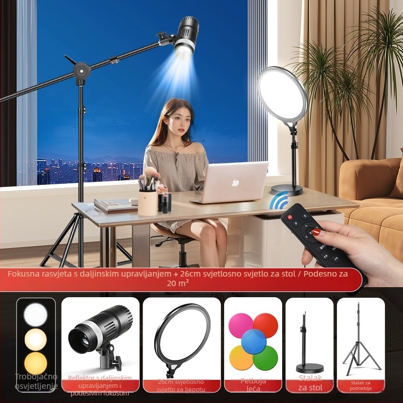 LED rasvjeta za dopunu za live streaming, 40W, 220V, tri temperature boje, uspravni nosač