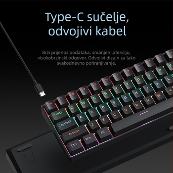 Gadiva mehanička tipkovnica – žičana, univerzalna kompatibilnost, RGB rasvjeta, ergonomski dizajn, mehanički prekidači