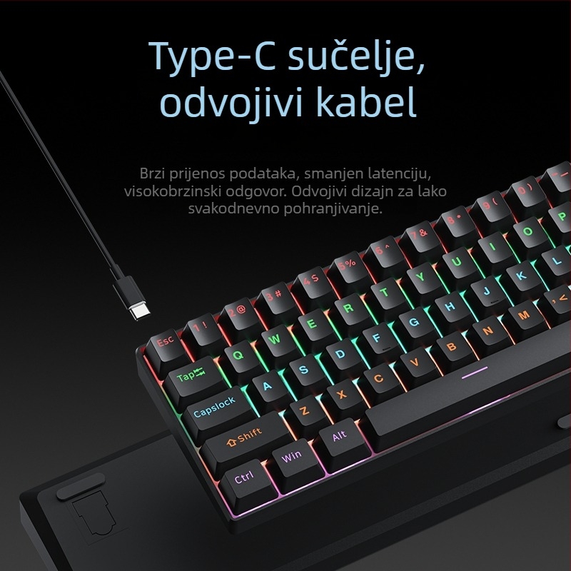 Gadiva mehanička tipkovnica – žičana, univerzalna kompatibilnost, RGB rasvjeta, ergonomski dizajn, mehanički prekidači