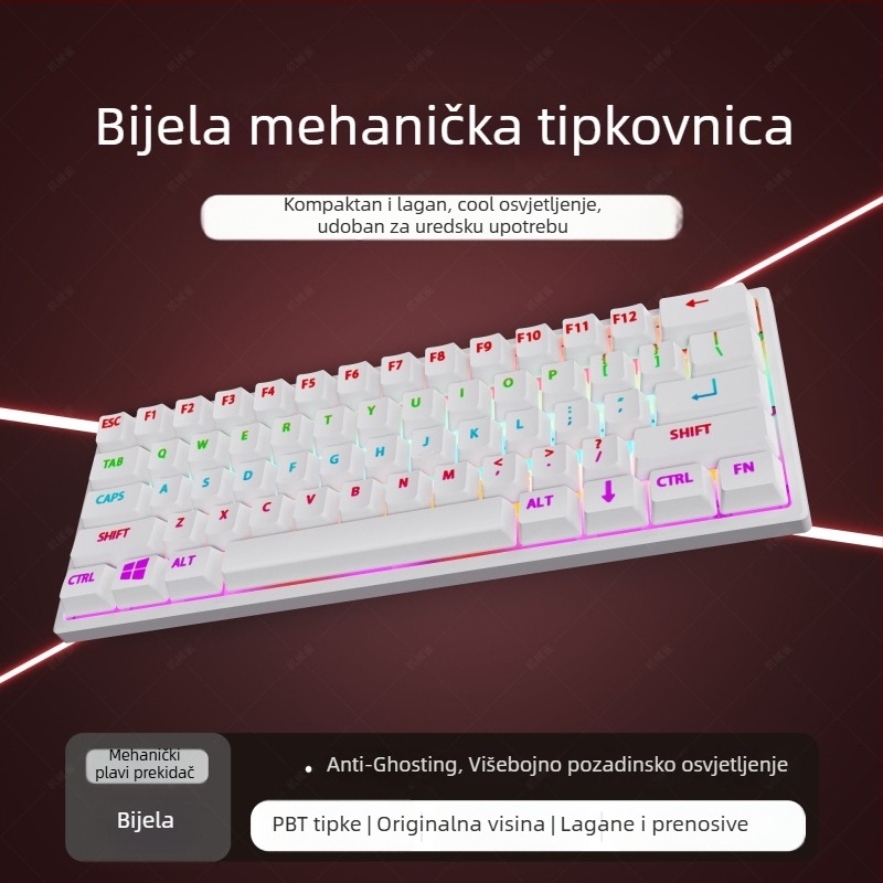 Gadiva mehanička tipkovnica – žičana, univerzalna kompatibilnost, RGB rasvjeta, ergonomski dizajn, mehanički prekidači