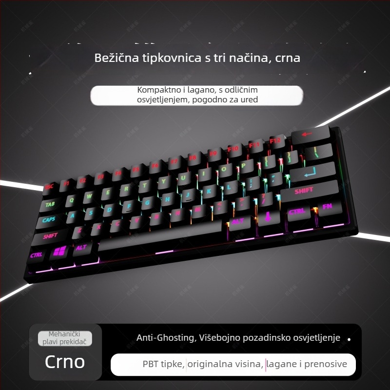 Gadiva mehanička tipkovnica – žičana, univerzalna kompatibilnost, RGB rasvjeta, ergonomski dizajn, mehanički prekidači