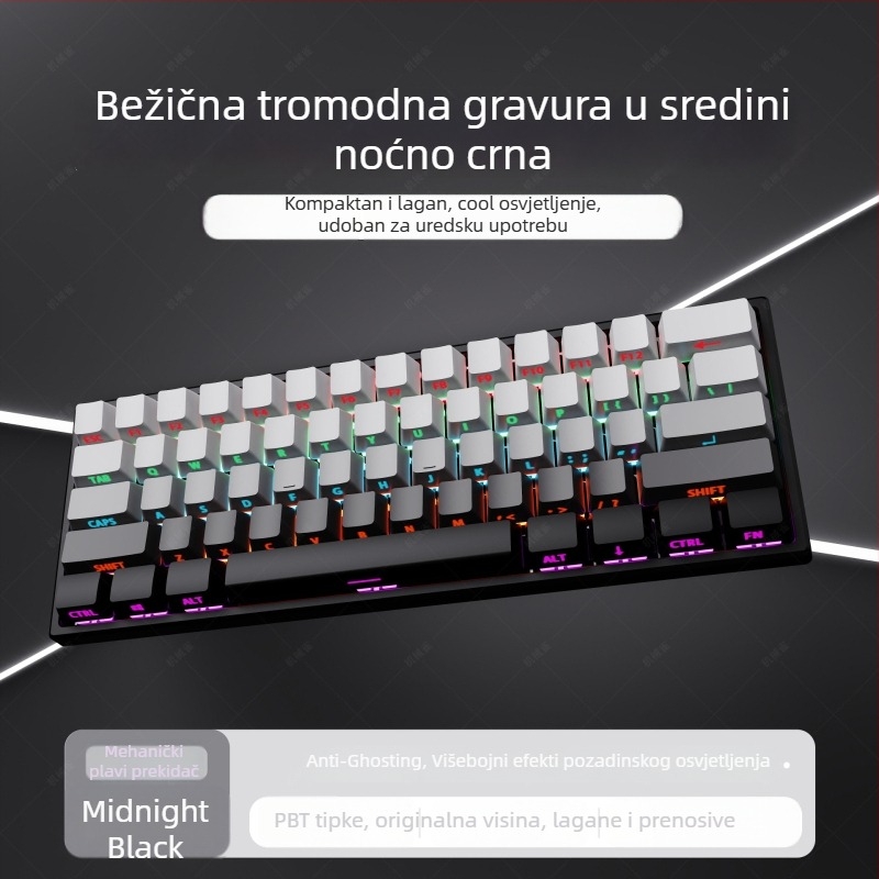 Gadiva mehanička tipkovnica – žičana, univerzalna kompatibilnost, RGB rasvjeta, ergonomski dizajn, mehanički prekidači