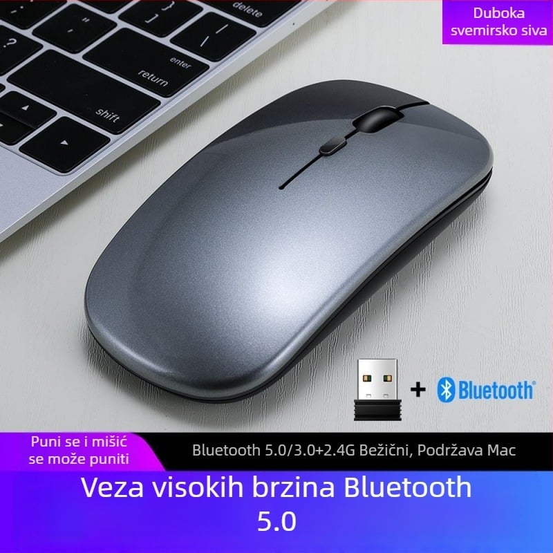 Thunderwolf Q20 Bežični Bluetooth miš - Dvostruki način (Bluetooth + 2,4 GHz), Punjiva, 2000 DPI, 3 tipke, Ergonomičan