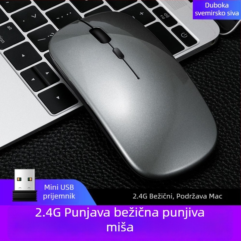 Thunderwolf Q20 Bežični Bluetooth miš - Dvostruki način (Bluetooth + 2,4 GHz), Punjiva, 2000 DPI, 3 tipke, Ergonomičan